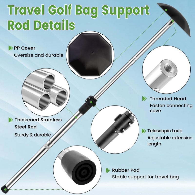 Greeily Golf Club Travel Protector Stick, 33"-60" Golf Travel Bag Support Pole Backup Support Adjustable for Airlines Stiff Arm Club Protector Metal Pole Hard Cover Black - Image 3